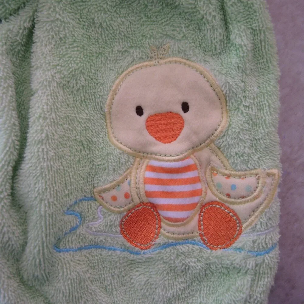 Baby 100% Cotton Terry Hooded Bath Robe Green w/ Duck & Dragonfly 0-9 Mon